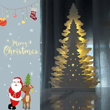 Wooden Christmas Tree Tabletop Decor with LED Lights