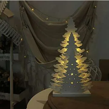 Wooden Christmas Tree Tabletop Decor with LED Lights