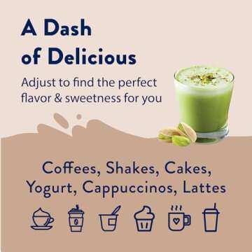Jordan's Skinny Syrups Sugar Free Coffee Syrup, Pistachio Flavor Drink Mix, Zero Calorie Flavoring for Chai Latte, Protein Shake, Food & More, Gluten Free, Keto Friendly, 25.4 Fl Oz, 1 Pack