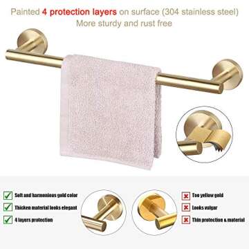 TocTen 5 PCS Bathroom Hardware Set - Brushed Gold Stainless Steel Accessories