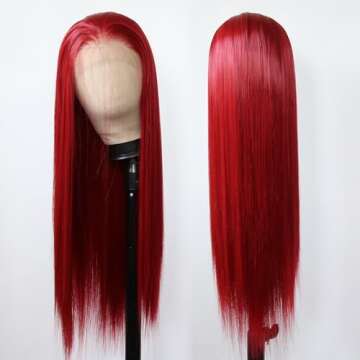 BTWTRY Red Synthetic Lace Front Wig for Fashion Lovers