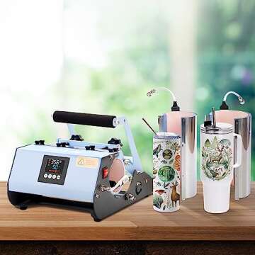 PYD Life 2 in 1 40 OZ Tumbler Heat Press Machine 110 V Blue 20 OZ 30 OZ Mug Heat Press for 40 OZ Tumbler with Handle Sublimation Straight Tumblers Bottles Mugs Glass Tumbler Printing