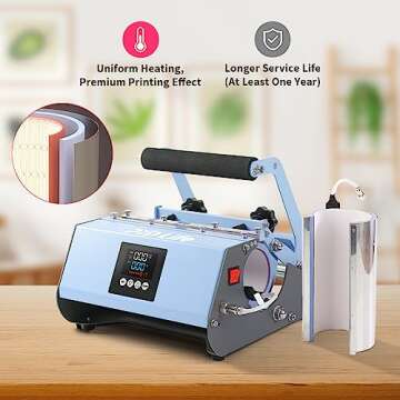PYD Life 2 in 1 40 OZ Tumbler Heat Press Machine 110 V Blue 20 OZ 30 OZ Mug Heat Press for 40 OZ Tumbler with Handle Sublimation Straight Tumblers Bottles Mugs Glass Tumbler Printing