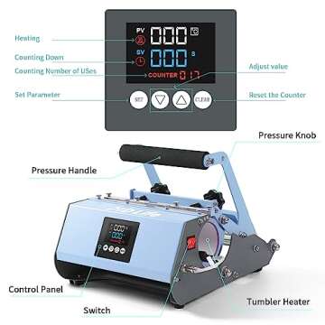PYD Life 2 in 1 40 OZ Tumbler Heat Press Machine 110 V Blue 20 OZ 30 OZ Mug Heat Press for 40 OZ Tumbler with Handle Sublimation Straight Tumblers Bottles Mugs Glass Tumbler Printing