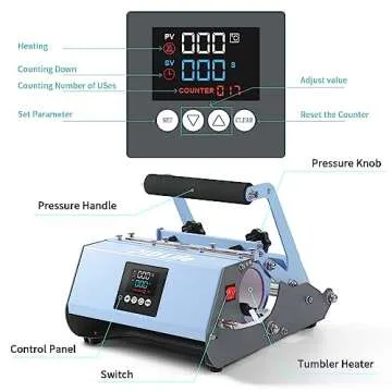 PYD Life 2 in 1 40 OZ Tumbler Heat Press Machine 110 V Blue 20 OZ 30 OZ Mug Heat Press for 40 OZ Tumbler with Handle Sublimation Straight Tumblers Bottles Mugs Glass Tumbler Printing