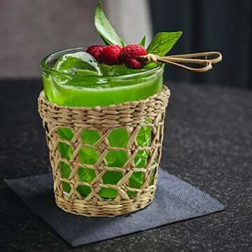 MadeTerra Set of 6 Pack Wicker Woven Cup Holders Heat Resistant Hand Woven Drink Glass Cup Holder Chic Rustic Countryside Dining Table Kitchen Decor (D3.5 XH3.3)