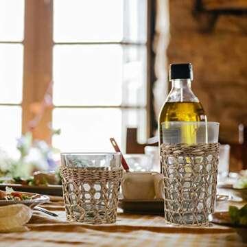 MadeTerra Set of 6 Pack Wicker Woven Cup Holders Heat Resistant Hand Woven Drink Glass Cup Holder Chic Rustic Countryside Dining Table Kitchen Decor (D3.5 XH3.3)