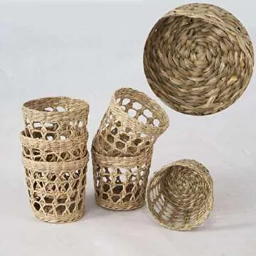 MadeTerra Set of 6 Pack Wicker Woven Cup Holders Heat Resistant Hand Woven Drink Glass Cup Holder Chic Rustic Countryside Dining Table Kitchen Decor (D3.5 XH3.3)