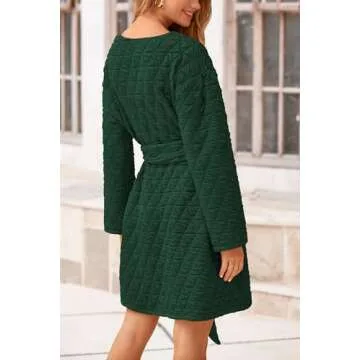 PRETTYGARDEN Women's Long Sleeve Dresses Spring Fall Casual Short Belted Dress Trendy Quilted Outfit...