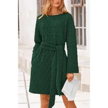 PRETTYGARDEN Cozy Long Sleeve Quilted Dress with Pockets