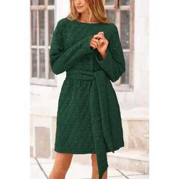 PRETTYGARDEN Cozy Long Sleeve Quilted Dress with Pockets