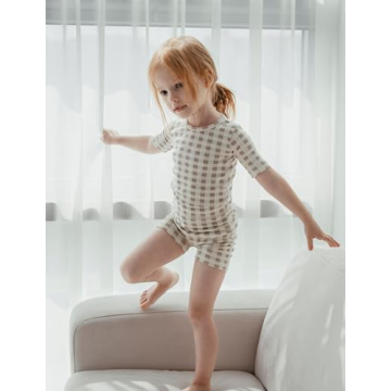 AVAUMA Baby Boys Girls Pajama Set 6M-7T Kids Toddler Snug fit Pattern Design Pjs Cotton Sleepwear (Check_Short L-Beige M)