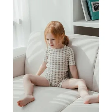 AVAUMA Baby Boys Girls Pajama Set 6M-7T Kids Toddler Snug fit Pattern Design Pjs Cotton Sleepwear (Check_Short L-Beige M)