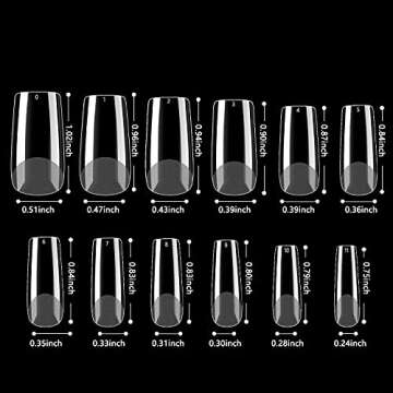 INENK Medium Square Gel X Nail Tips Extension, 240PCS Clear Soft Gel Full Cover Nail Tips, M Square Press On False Nail Tips for Salons, and DIY Nail Art at Home (12 Sizes)