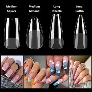 INENK Medium Square Gel X Nail Tips Extension, 240PCS Clear Soft Gel Full Cover Nail Tips, M Square Press On False Nail Tips for Salons, and DIY Nail Art at Home (12 Sizes)