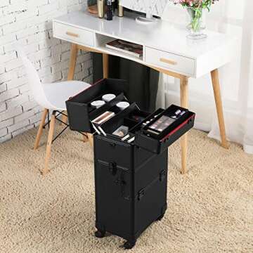 Topeakmart 3-in-1 Rolling Makeup Train Case for All Ages