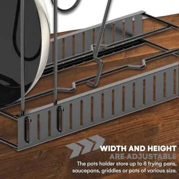 Vdomus Pot Rack Organizer with 3 DIY Methods, Black Metal Kitchen 8+ Pots Holder, Height and Position are Adjustable Cabinet Pantry Pot Lid Holder (Upgraded)