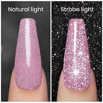 Pink Gel Nail Polish, Reflective Glitter Gel Polish Set, Diamond Shimmer Nail Polish, Soak Off UV LE...