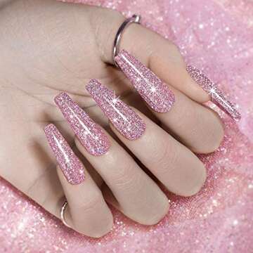 Pink Gel Nail Polish, Reflective Glitter Gel Polish Set, Diamond Shimmer Nail Polish, Soak Off UV LED Lamp Required For Nail Art Design Salon Diy Home RAR81