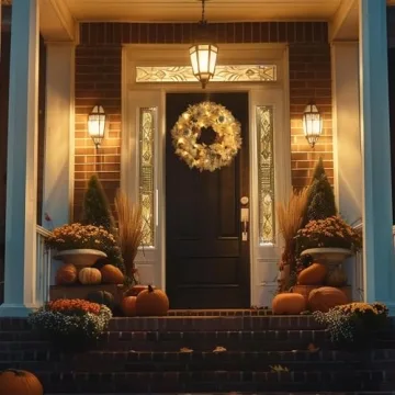 22" Realistic Fall Wreath with Lights for Home Decor