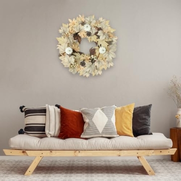 22" Realistic Fall Wreath with Lights for Home Decor