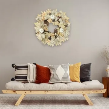 22" Realistic Fall Wreath with Lights for Home Decor