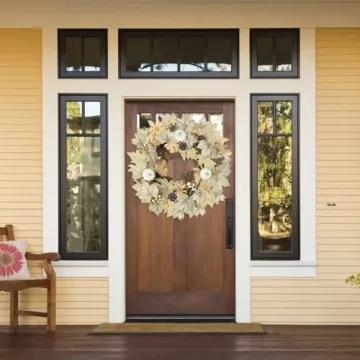 22" Realistic Fall Wreath with Lights for Home Decor