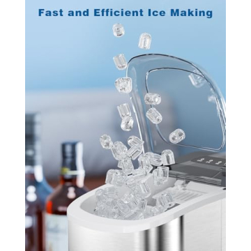Antarctic Star Ice Maker Countertop, Stainless Steel Ice Maker Machine with Self-Cleaning, 9 Pcs/6 Mins Bullet Shaped Ice Cubes, 26.5lbs/24Hrs, Portable, Ideal for Home Use, Gift, Silver