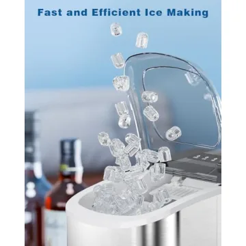 Antarctic Star Ice Maker Countertop, Stainless Steel Ice Maker Machine with Self-Cleaning, 9 Pcs/6 Mins Bullet Shaped Ice Cubes, 26.5lbs/24Hrs, Portable, Ideal for Home Use, Gift, Silver