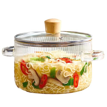 Versatile 1.6L Ribbed Glass Cooking Pot with Lid