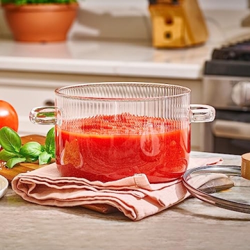 Versatile 1.6L Ribbed Glass Cooking Pot with Lid