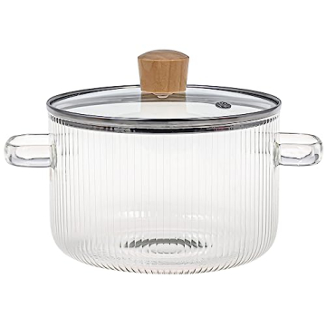 Versatile 1.6L Ribbed Glass Cooking Pot with Lid