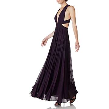 Social Graces Women's Sleeveless Plunging V-Neck Pleated Sheer Layers Cutout Maxi Dress Evening Gown