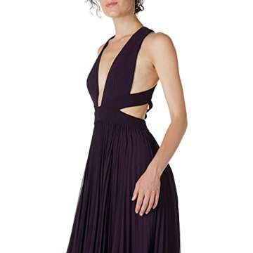 Social Graces Women's Sleeveless Plunging V-Neck Pleated Sheer Layers Cutout Maxi Dress Evening Gown