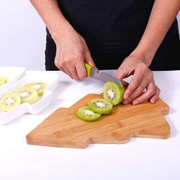 ROSE CREATE 10.8 Inches Snack Appetizer Trays Set, Christmas Tree Dessert Serving Dishes, Snack Platter, 3 pcs Removable White Porcelain Plates with Bamboo Tree Tray