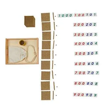 Kghios Montessori Math Beads Toys Materials for Toddlers Golden Beads and Cards Materials Bank Game Thousand Cube Decimal System Mathematics Teaching Materials Baby Preschool Education Toys