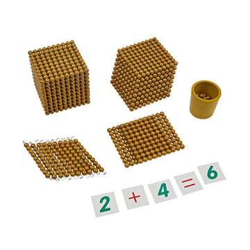 Kghios Montessori Math Beads Toys Materials for Toddlers Golden Beads and Cards Materials Bank Game Thousand Cube Decimal System Mathematics Teaching Materials Baby Preschool Education Toys