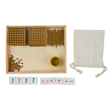 Kghios Montessori Math Beads Toys Materials for Toddlers Golden Beads and Cards Materials Bank Game Thousand Cube Decimal System Mathematics Teaching Materials Baby Preschool Education Toys