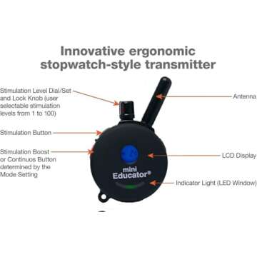 Mini Educator E-Collar ET-300 / ET-302 Dog Training Collar System with Remote - 1/2 Mile Range - Waterproof, Vibration, Sensation - Includes eOutletDeals Pet Towel (1 Dog System - ET-300 Black)