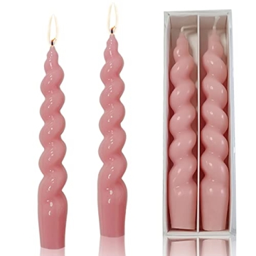 Spiral Taper Candles Stick Pink Twisted Candles H 7.5inch Wax Unscented Pink Dinner Candle Dripless ...