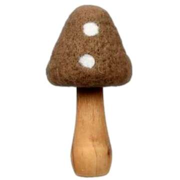 The Bridge Collection 5.5"" Wool Mushroom Figurines - Set of 3 - Vintage Mushrooms for Home Decor - Set of Mushrooms for Hippy, Retro, Vintage Decor, Brown, Orange, Grey, White