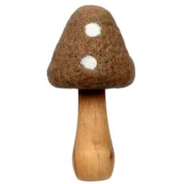 The Bridge Collection 5.5"" Wool Mushroom Figurines - Set of 3 - Vintage Mushrooms for Home Decor - Set of Mushrooms for Hippy, Retro, Vintage Decor, Brown, Orange, Grey, White