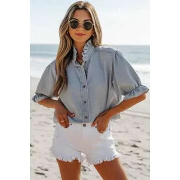 Deer Lady Women's Peplum Denim Shirt - Stylish Comfort