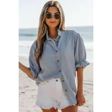 Deer Lady Women's Peplum Denim Shirt - Stylish Comfort