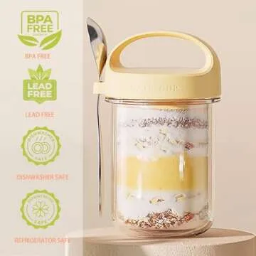 ZAZAWAWA 2 Pack Overnight Oats Containers with Lids, 15 oz Glass jars with Airtight Lids, Easy to Ca...