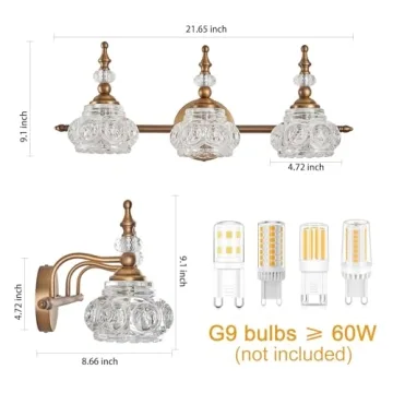 ZILANL Vintage Bathroom Vanity Light Fixture in Brass Finish
