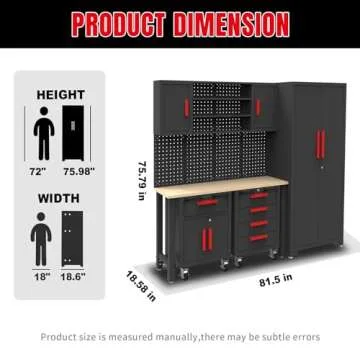 Torin Garage Storage Cabinets System, 6-Pcs Workshop Cabinet Set in Black, Included Steel Cabinets Drawers Rolling Chest and Pegboard,Locked Garage Storage Cabinet