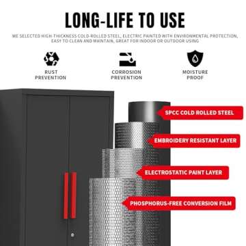 Torin Garage Storage Cabinets System, 6-Pcs Workshop Cabinet Set in Black, Included Steel Cabinets Drawers Rolling Chest and Pegboard,Locked Garage Storage Cabinet