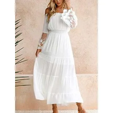 Bdcoco Women's V Neck Floral Lace Wedding Dress Short Sleeve Bridesmaid Evening Party Maxi Dress C Pink