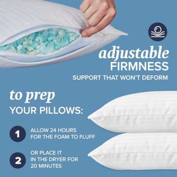 Beckham Hotel Collection King Size Memory Foam (Adjustable Fill) Bed Pillows Set of 2 - Cooling Shredded Foam Pillow for Back, Stomach or Side Sleepers